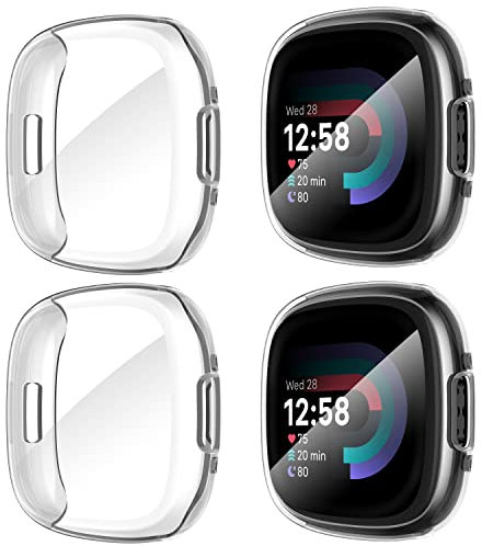 Diruite 4-Stück Schutzfolie für Fitbit Versa 4/Sense 2 Schutzhülle, HD Stoßfestes Weiche TPU Cover Vollschutz Display Schutz Hülle für Fitbit Versa 4/Sense 2 Schutz Case