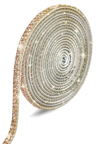 Kristall-Strass-Streifen, Strass-Aufkleber, selbstklebend, glitzernde DIY-Dekorationsstreifen, Rolle, DIY für Dekoration, Geschenk, Telefon, Hochzeit (Gold)
