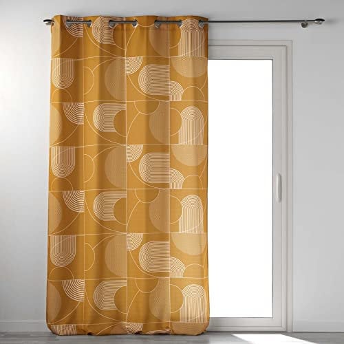 Douceur d'Intérieur, Rideau à Oeillets (140 x 260 cm) Esquisse Camel, Polyester Imprimé