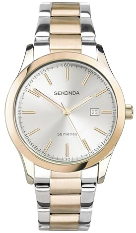 Sekonda Taylor Damen 34 mm Quarzuhr mit analoger Datumsanzeige und zweifarbigem Edelstahlarmband