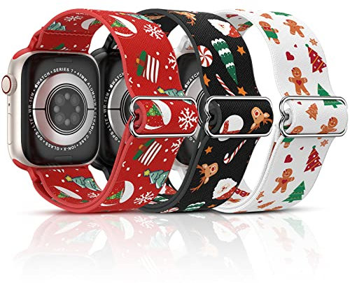 Neitra [3Pezzi] Cinturini Elastici per Apple Watch 38mm 40mm 41mm, Banda di Hylon Elastica e Morbida Sport intrecciato Watchband Polsino di Natale per iWatch Serie 9 8 7 6 5 4 SE (2023/2022)