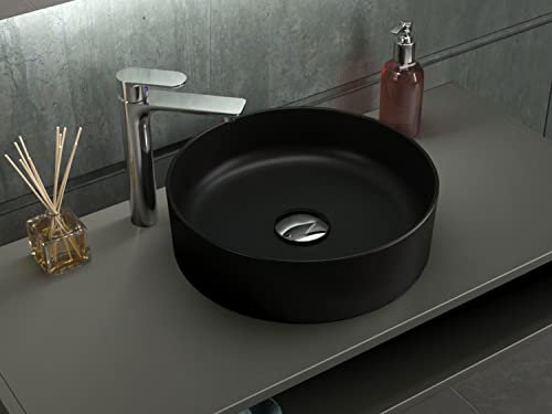 Aqua Bagno | Rundes Aufsatzwaschbecken schwarz matt, Keramikbecken, Waschschale, Handwaschbecken | 42 cm breit