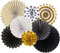 Easy Joy Black Gold Decoration, Paper Fan Set, 8 Pieces, Black Golden Decorative Paper Fans, Hanging Fans, Party Accessory Sets for Congratulations, Graduation, Birthday, Party, Wedding