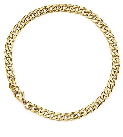 Cadoline 316L Stainless Steel Gold 3mm 7 Inch (18 cm) Cuban Curb Chain Bracelet Mens Accessories