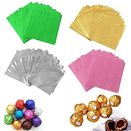 Aluminium Foil Papie,Candy Wrapper Alufolie,Süßigkeiten Folie Papier,Alufolie Wrapper,Folie Papier Wrapper,Bonbonpapier Aus Folie für Candy Schokolade Lolly Papier Farben Bonbonpapier,400Pcs,4 Farbe