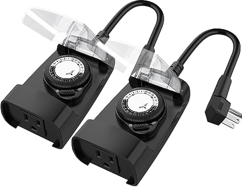 G-Homa 24 Hour Mechanical Outdoor Timer Outlet, Outdoor Timer for Lights, 3-Prong Outdoor Light Timer Waterproof for Home and Garden 15A 1/2HP Heavy Duty, CSA Listed [2 Packs]
