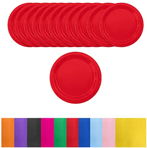Aisszhao 16pcs Red Paper Plates 9 Inch Solid Color Plates,Disposable Tableware Birthday Decorations for Him,Her,Men,Women,Adults Tea Party,Paper Kids Party (AZCSCJ0308)