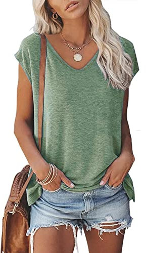 FANGJIN Damen Oversized T Shirts Solid Kurzarm Oberteile Frauen Casual Pullover Gym Sweatshirt Sommer T-Shirts Elegant Erbsengrün XX-Large XXL