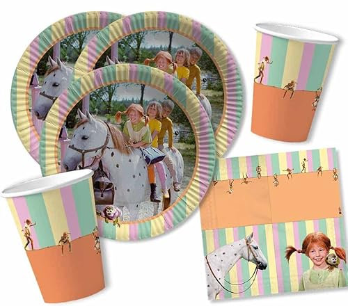 DH-Konzept Partyset Pippi Langstrumpf für 8 Gäste - Teller Becher Servietten