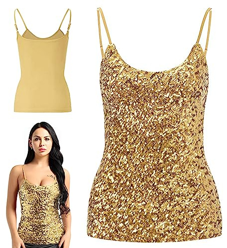 Damen Pailletten Tops Ärmellos Glitzer Camisole Weste Verstellbare Träger Daily Halfter Tank Tops Bluse T-Shirts für Nachtclub Party Performance Kostüm