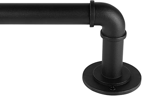 Industrielle Gardinenstangen für Fenster 66 bis 120 Zoll, Blackout Wrap Around Gardinenstange, für Innen und Außen, 7/8 Zoll Durchmesser, 95 bis 150 Zoll, Schwarz