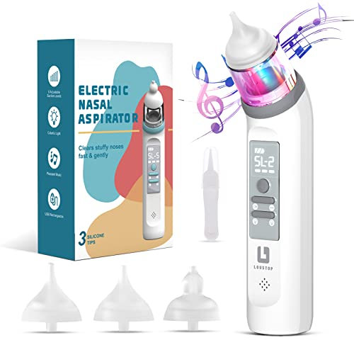 Aspirador Nasal Para Bebe, 5 Niveaux D'Aspiration Sacamocos Bebe Electrico, Saca Mocos Para Bebes, 3 Embouts En Silicone, Anti-Reflux, USB, Musique Et LumièRe Apaisantes