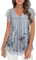 Syphiby Women Blouse for Work, Dressy Chiffon Blouses Shirts Fashion 2023 Casual V Neck Ladies Tops Short Sleeve Tunic Tops Summer Casual T-Shirts Mom Tops for Leggings Beach Clothes, Grey-Large