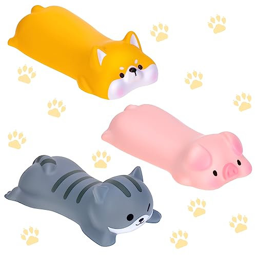 Lincia Lot de 3 repose-poignets mignons - Tapis de souris ergonomique Kawaii - Motif animal - Mini support de poignet d'ordinateur - Pour ordinateur de bureau, ordinateur portable (jaune, rose, gris)