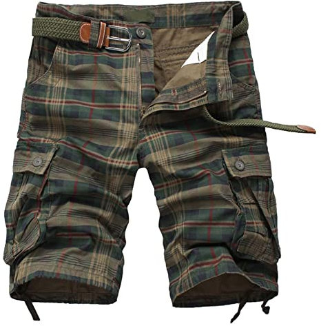 Cargo Shorts Herren 3/4 Arbeitshose Herren Winter Gefüttert Herren Mode Casual Plaid Camouflage Multi Pocket Reißverschluss Schnalle Cargohose Outdoor Shorts Tooling Shorts Cargo Arbeitshose Herren