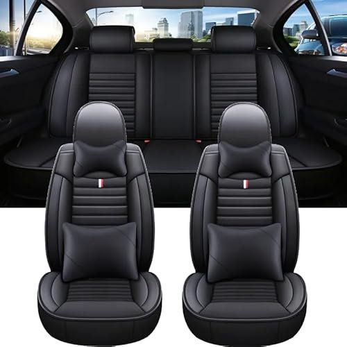 Romanbin Leder Fahrzeugsitzbezüge, Auto-Sitzbezüge, 5 Sitze Allgemein, für BMW 1Series 2Series 3Series 4Series 5Series 6Series 7Series,Schwarz Schwarz Autositzbezug