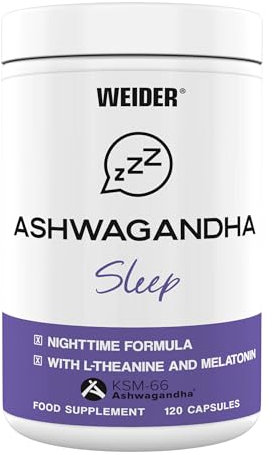 Weider Ashwagandha Sleep - KSM-66 Ashwagandha, L-Theanin, Glycin & Melatonin für Stressabbau & verbesserten Schlaf - 120 Kapseln