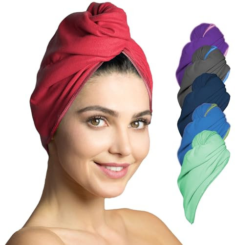 Fit-Flip Haarturban Mikrofaser - 1 Stück Haarhandtuch mit Knopf - schnelltrocknend und saugstark - Microfaser Kopf Turban - Haar Handtuch (Koralle)