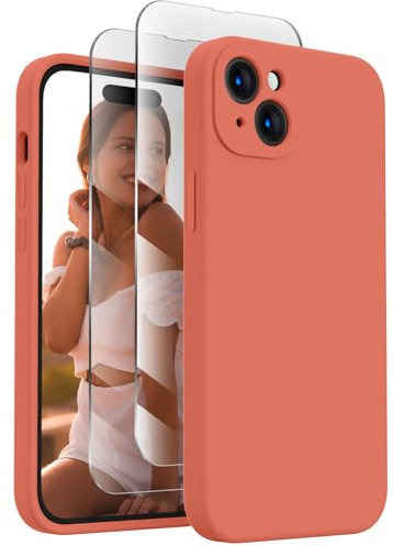 FireNova Designed for iPhone 15 Case, Silicone Upgraded [Camera Protection] Phone Case with [2 Screen Protectors], Soft Anti-Scratch Microfiber Lining Inside, 6.1 inch, Pink Pomelo