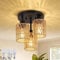 E27 Rattan Deckenlampe Vintage Deckenleuchte mit 3 Flammig Hängeleuchte mit Gewebtem Lampenschirm Boho Hängelampe Rustikal Pendelleuchten für Wohnzimmer Schalfzimmer Küche Balkon Flur