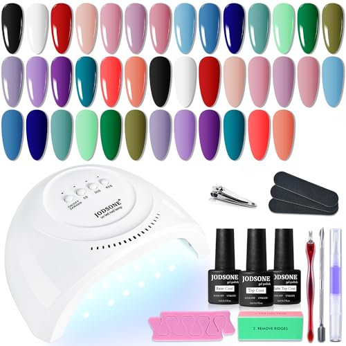 JODSONE Kit Vernis Semi Permanent Complet, 20 Couleurs Vernis Gel U V Semi Permanent avec Lampe à Ongles et Outils pour les Ongles, Cadeau pour les Femmes