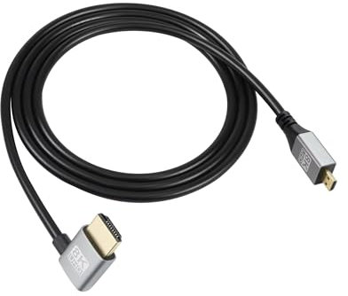 RIIEYOCA Câble étendu UHD 8K Micro HDMI mâle vers HDMI mâle 48Gbps High Speed 2.1 supportant 8k@60Hz, 1080p, ARC, 3D, pour DVR, HDTV, (Angle gauche, 2m)