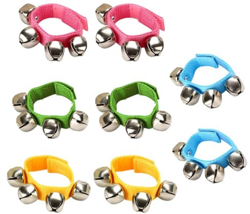 LEEQ 8 Stück Glockenband Set für Arme und Füße in 6 Farben - Kinder Bunte Fußschellen Glocken Armband Musik Instrument Schellenband Metallglöckchen, Percussion Spielzeug