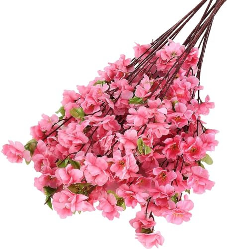 12x Rami artificiali con fiori finti di Ciliegio e di Pesco, in seta, decorazione per la casa e per matrimoni, Bouquet Fiori di Pesco per vaso Rametti con stelo colore Rosa (65 cm)