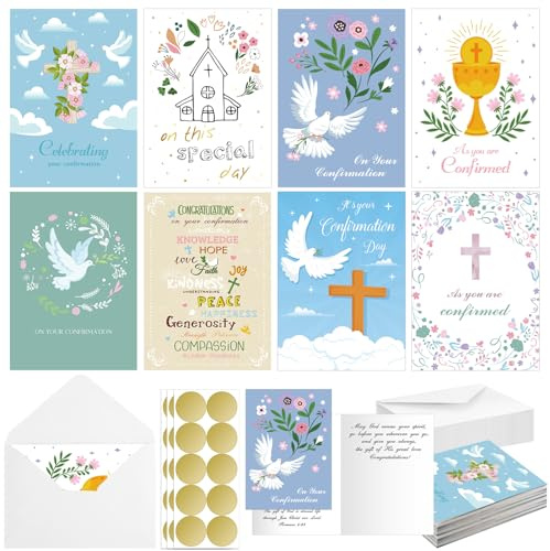 Motipuns 24 Sets Religious Confirmation Card Bulk with Scripture Assorted Message and Bible Verse Inspirational Congratulations Confirmation Greeting Cards with Envelopes for Christian Gifts Baptism
