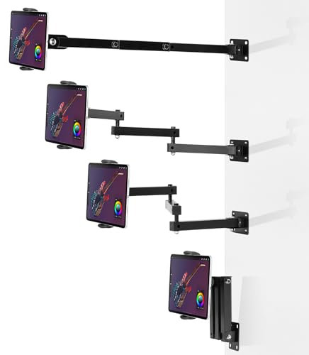 RUIFUO Support mural universel pour tablette de 10 à 68 cm, rotatif à 360 °, rétractable de 10 à 68 cm, pour le travail et la maison, la cuisine, le salon (tripartition noire)