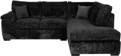 Generic Sofa Experts Jumbo Cord Sofa Set - 2 Seater - 3 Seater - Corner Sofa - Soft Jumbo Cord Amalfi Sofa - Furniture for Living Room (Black, Right Hand Facing)