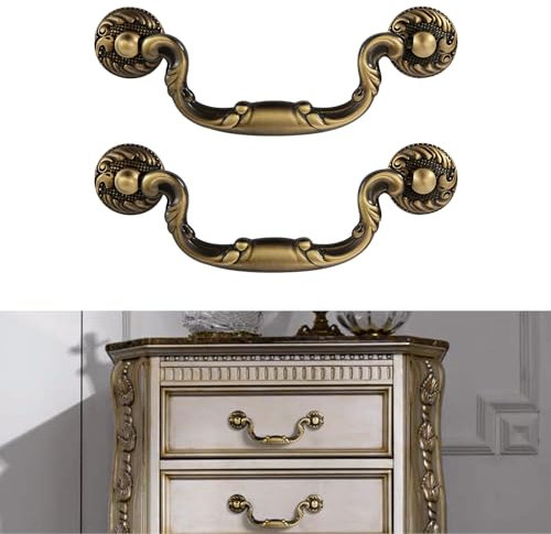 Elistonie 2 Stück Vintage Messing Griff Antiker Schrankgriff Messinggriff für Küche Schrank Schublade Kommode Vintage Eisenwaren Retrogriffe aus reinem Messing Metal Möbelgriff (2, Schwarz, 128mm)