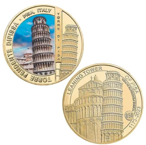 REIWAN Gedenkmünze Italienische Architektur Schiefer Turm Von Pisa Vergoldete Gedenkmünze Challenge-Münze Sammlergeschenk