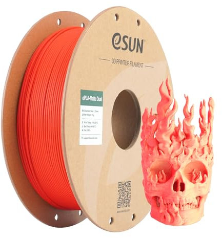 eSUN Matte Dual Colour Filament, Matte PLA Filament 1.75mm, glanzfreie Farbe, gefrostete Textur, 1KG Spule (2.2 LBS) 3D Druck Filament für 3D Drucker, Rot Gelb