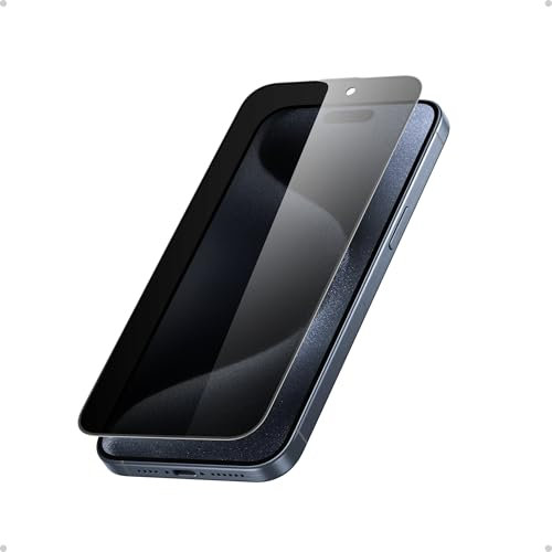 Anker Easy Fit Privacy Displayschutz, robuster und dünner ShieldX-Schutz, gegen Staub & Fingerabdrücke mit erweitertem Schutz, schnelle & einfache Installation, 15,5cm für iPhone 15 Pro (2er Pack)