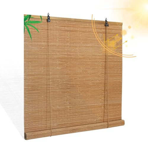80% Blackout Bamboo Blinds 50-160cm Wide Natural Retro Bamboo Roller Blinds, Roman Blinds for Window Shutters Easy to Install for Indoor/Outdoor/Garden/Pergola/Kitchen Anti-Uv Privacy Screen