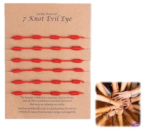 6 Pack 7 Knot Red String Bracelets, Adjustable Kabbalah Protection Amulet Thread Rope, Good Luck Friendship Red Cord for Womens Boys Girls Mother's Day Family Friends Gift Symbolizing Happiness