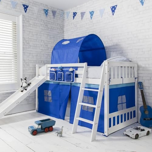 Noa and Nani Tuva Cabin Bed Low with Bunk Underbed Slide & Choice of Accessories Packages (Tuva Cabin Bed Low with Bunk Underbed, Play Area, Slide & Blue Package in Classic White)