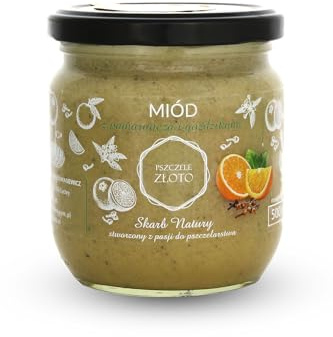 Honig mit Orange und Nelke 500 g - 0.5 kg - Großes Glas - Bienenhonig - Europäischer Naturhonig - Hergestellt in der EU - Zum Süßen - Zuckerersatz - Für Backwaren