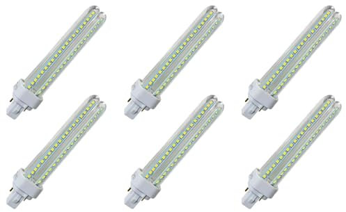 Tradineur - Pack de 6 bombillas LED, modelo maíz, 2 tubos y 2 pines, G24, 12W equivalente a 120W, 1080 lúmenes, 6400K, luz blanca fría, eficiencia energética A+, 20000 Horas - 15,8 cm