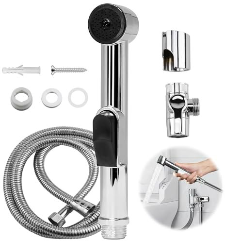 Handheld Bidet Sprayer Toilet Shower Kit Stainless Steel Shattaf Toilet Attachment with 59.1 in Hose Diverter for Bathroom Baby Cloth Diaper Personal Hygiene Feminine Wash Easy to Install(Silver)