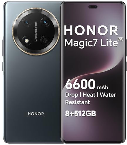 HONOR Magic7 Lite Smartphone 5G Without Contract, Dual SIM NFC Android Mobile Phones (512G ROM/8G RAM,6600 mAh,108MP,Drop/Water/Heat-Resistant,Al Intelligent, 6.78 Zoll AMOLED Display),Titanium Black