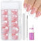 Press On Nails Set - 120pcs Medium Long Coffin Fake Nails With Glue - Nude Pink Square nails French Tip - Full Cover Acrylic French Tip False nail Kit For Women Ballerina Nail Art Decorations