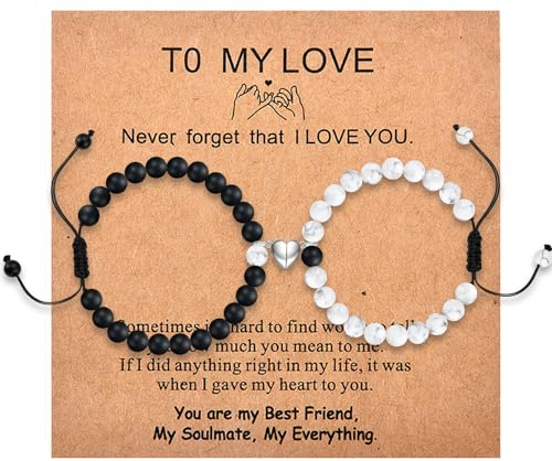 CERSLIMO Couple Bracelets Gifts for Couples Girlfriend Boyfriend Husband Wife - Valentines Day Gifts, Matching Long Distance Touch Bracelets, Magnetic Bead Bracelets Anniversary Christmas Gifts