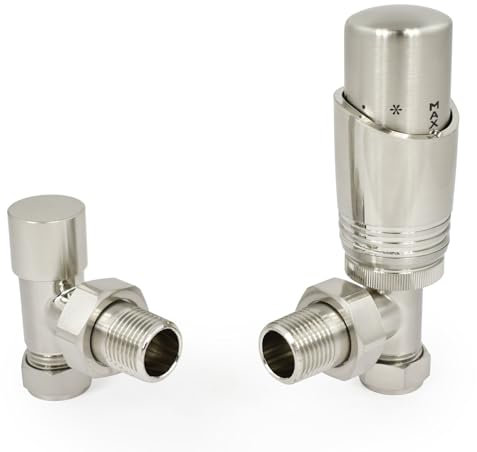 Thermostatic Radiator Valve Angled TRV – Zeta (Satin Nickel)