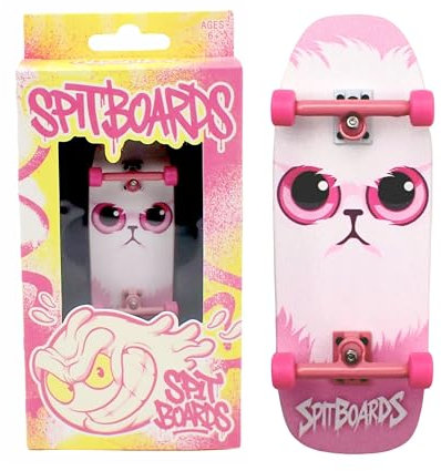 SPITBOARDS 34mm Fingerboard Oldschool Cruiser Pro Complete Setup, Pre-Assembled 5-Layer Wood, Pro Trucks, Soft Urethane 60D Bearing Wheels, Real-Wear Graphics, Lasered Foam Tape 'Pink Cat Babe'