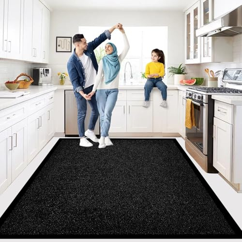 B&B Plain Twist Rubber Area Rug Outdoor and Indoor Use - Heavy Duty Waterproof PVC Non Slip Backing Dirt Trapper Kitchen Carpet Floor Rug for Laundry Area (120x150cm, Black)