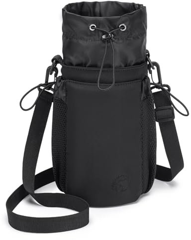 KSIBNW Bolso de Botella de Agua Portáti, Funda de Botella con Correa de Hombro Desmontable Funda Termica Protecdora Impermeable Bolsillo para Viaje Caminar Senderismo, Negro