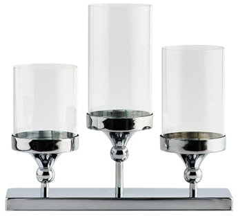 home&you - Kerzenständer Gustavo, Kerzenhalter Glas, Esstisch Home Dekoration, Kerzenhalte, 3X Glaszylinder, Metal, Wohnzimmer, Tischdeko - Silber