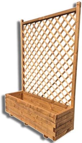 SUNWOOD Fioriera con Grigliato in Legno Massello 119x39xh168 cm, Impregnata, Inclusa di TNT protettivo, Marrone